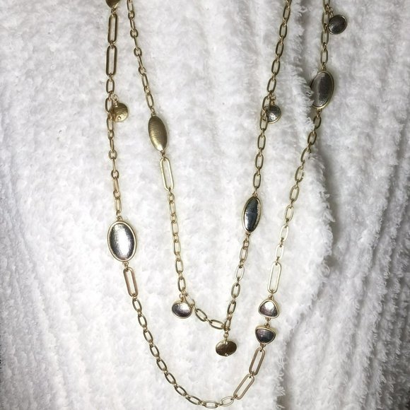 Chico's Two Strand Long Layered Gold Tone Brushed Silver Tone Inset Beads 35" - Picture 5 of 7